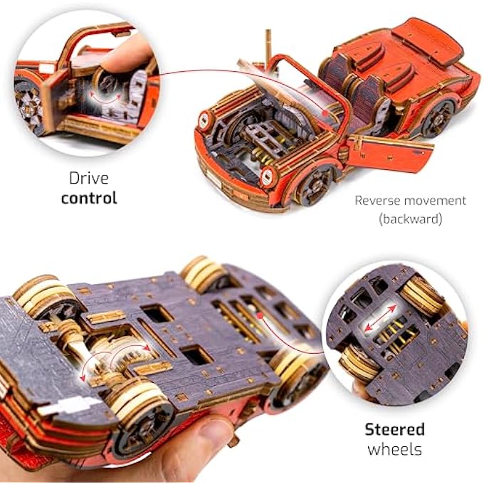 VINTAGE CARS SPORT CAR LIMITED EDITION - DIY 3D WOODEN MODEL KITS FOR ADULTS TO BUILD CARS - 3D WOODEN PUZZLES FOR ADULTS BRAIN TEASER FOR 15+ TEENS - 194 PARTS 1/22 SCALE WOODEN CAR KIT - Image 3